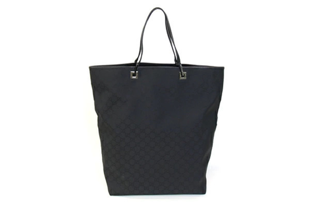 Gucci Bucket Black Handbag Bag Tote Canvas Hand GG Leather Shoulder